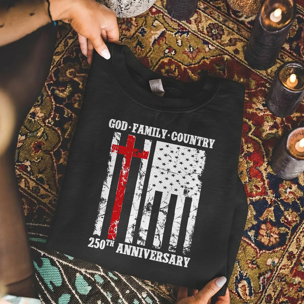 God • Family • Country Cross Flag – Hold Fast Faith – Unisex Tshirt / Hoodie / Sweatshirt - Faith Guided Life