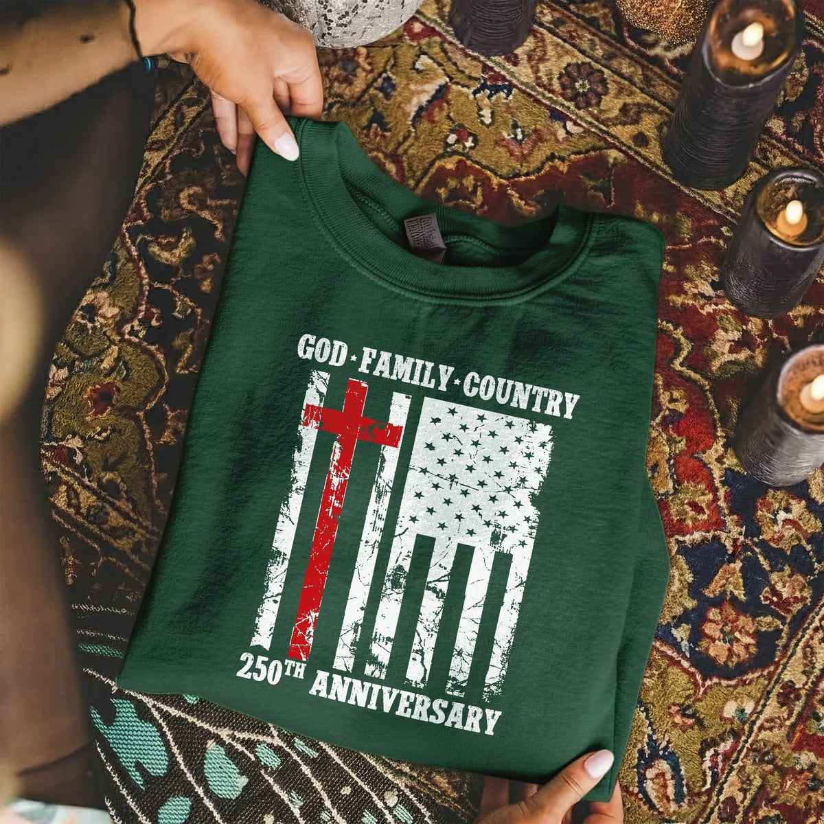 God • Family • Country Cross Flag – Hold Fast Faith – Unisex Tshirt / Hoodie / Sweatshirt - Faith Guided Life