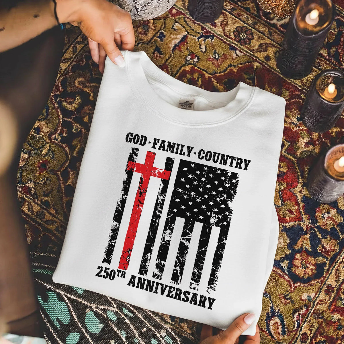 God • Family • Country Cross Flag – Hold Fast Faith – Unisex Tshirt / Hoodie / Sweatshirt - Faith Guided Life