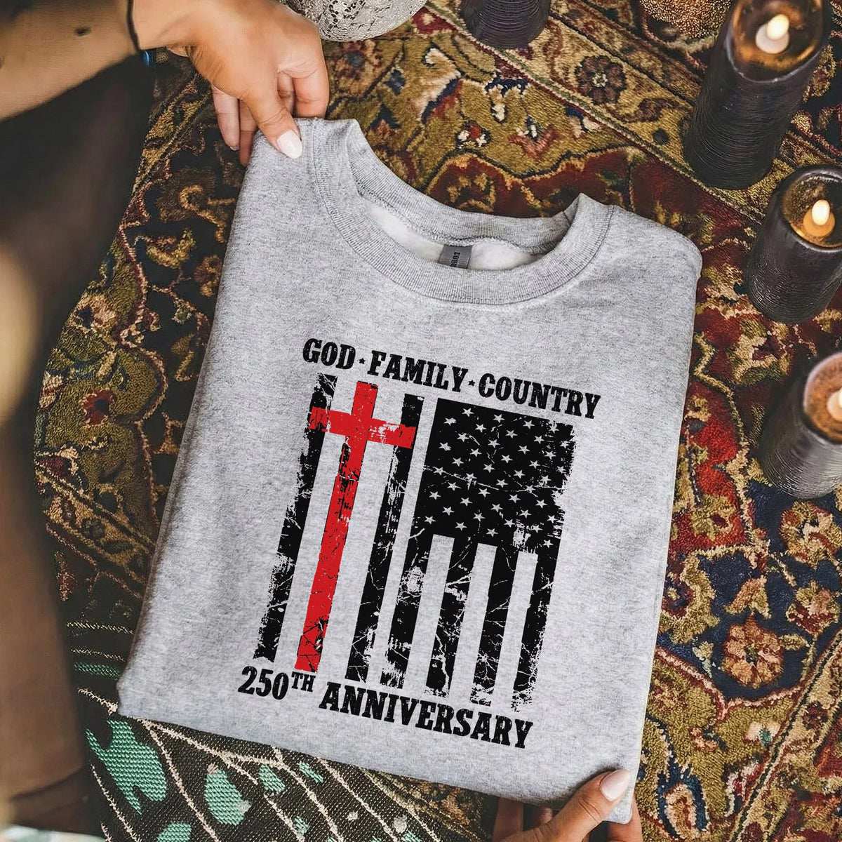 God • Family • Country Cross Flag – Hold Fast Faith – Unisex Tshirt / Hoodie / Sweatshirt - Faith Guided Life