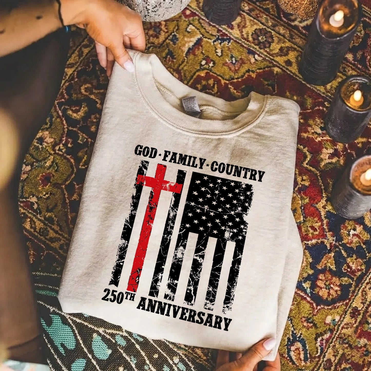 God • Family • Country Cross Flag – Hold Fast Faith – Unisex Tshirt / Hoodie / Sweatshirt - Faith Guided Life