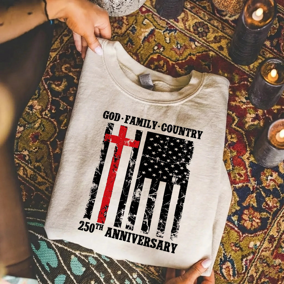 God • Family • Country Cross Flag – Hold Fast Faith – Unisex Tshirt / Hoodie / Sweatshirt - Faith Guided Life