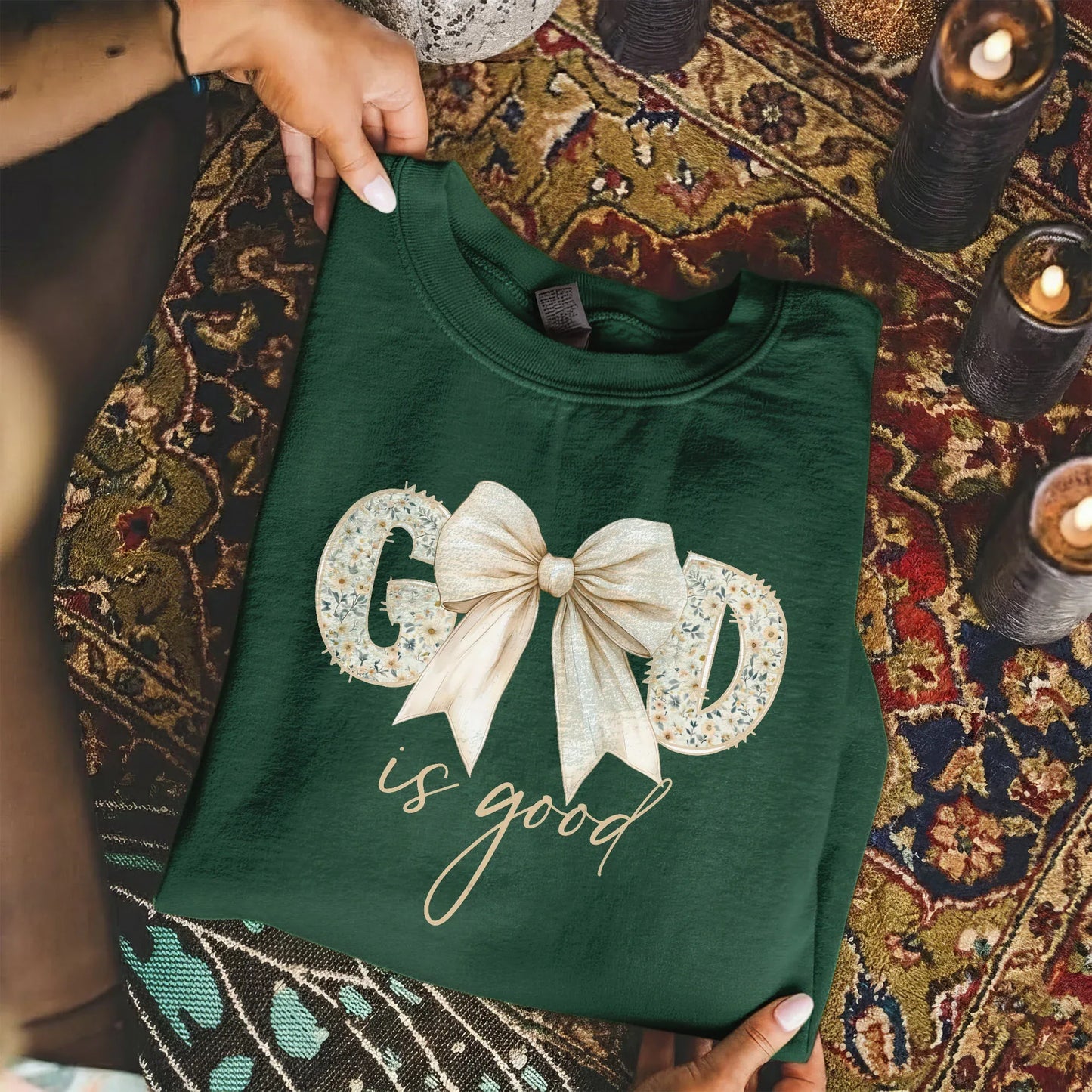 God Is Good Bow Floral – Christian Patterns – Unisex Tshirt / Hoodie / Sweatshirt - Faith Guided Life