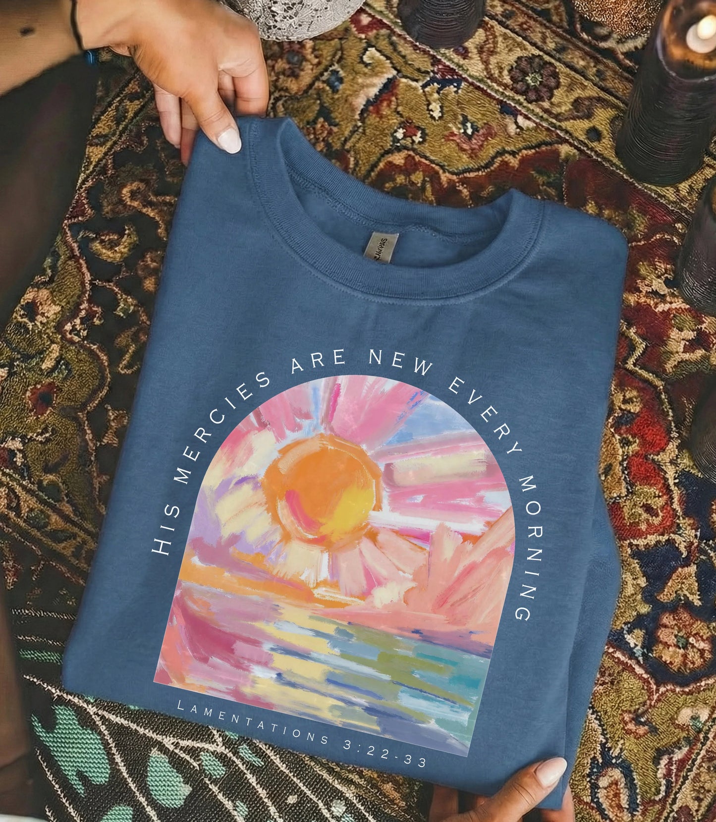 [COMFORT T-SHIRT] His Mercies Are New Every Morning Pastel Sunrise Christian Design - Faith Floral - Faith Guided Life