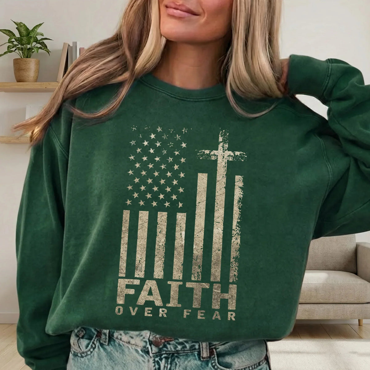 Faith Over Fear Cross Flag – Hold Fast Faith – Unisex Tshirt / Hoodie / Sweatshirt - Faith Guided Life