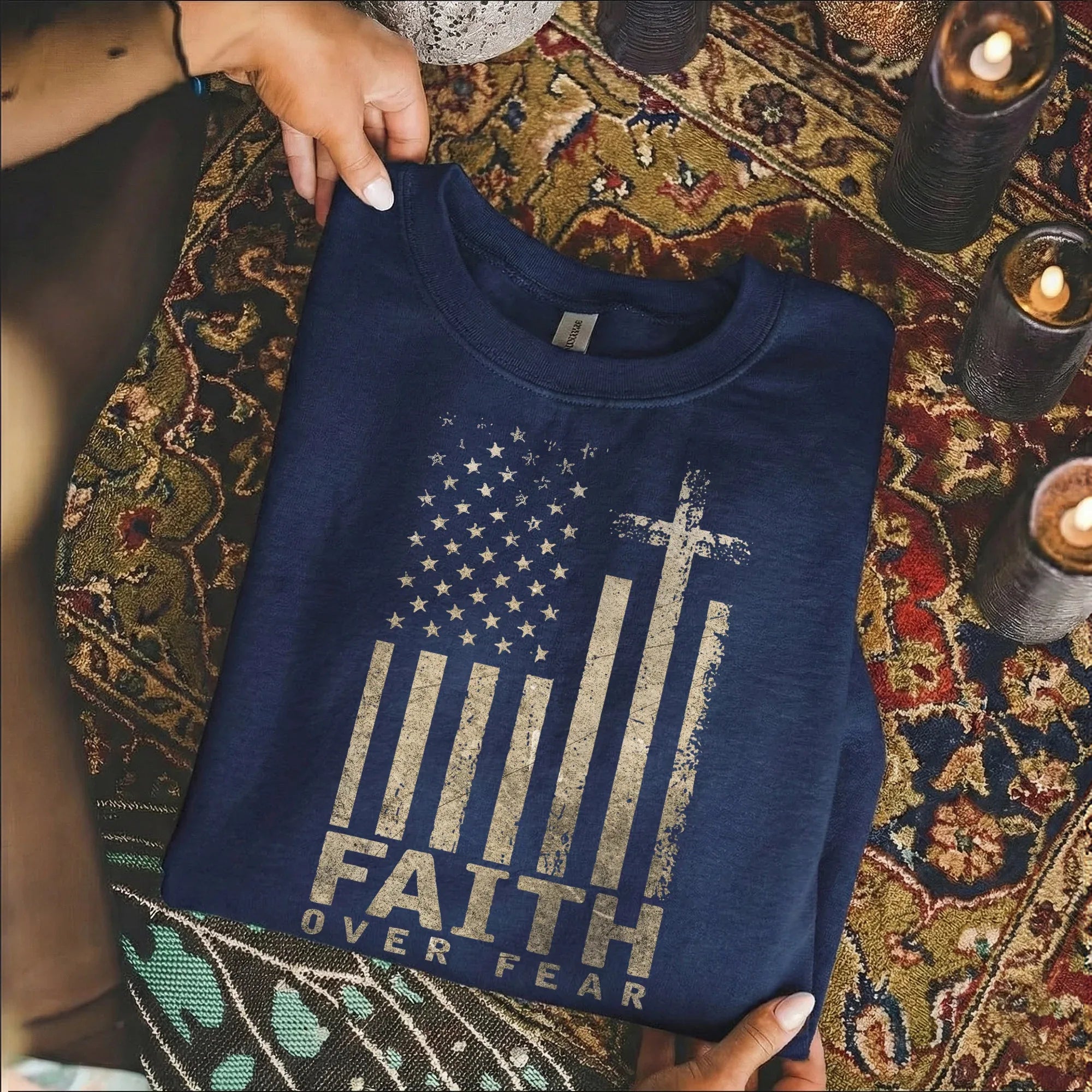 Faith Over Fear Cross Flag – Hold Fast Faith – Unisex Tshirt / Hoodie / Sweatshirt - Faith Guided Life