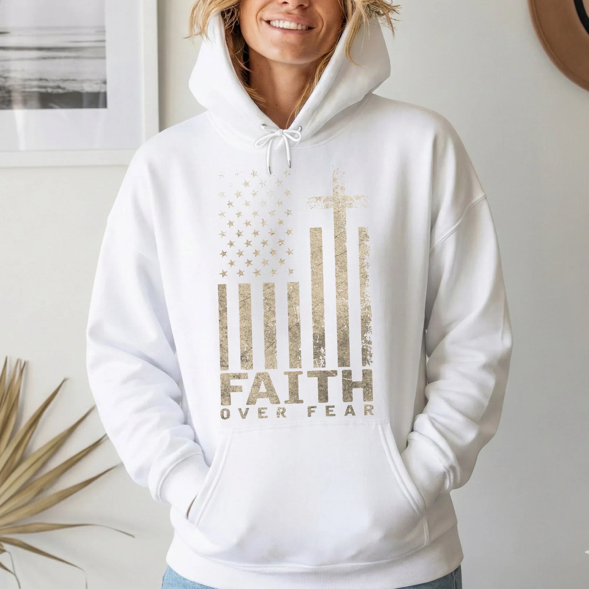 Faith Over Fear Cross Flag – Hold Fast Faith – Unisex Tshirt / Hoodie / Sweatshirt - Faith Guided Life