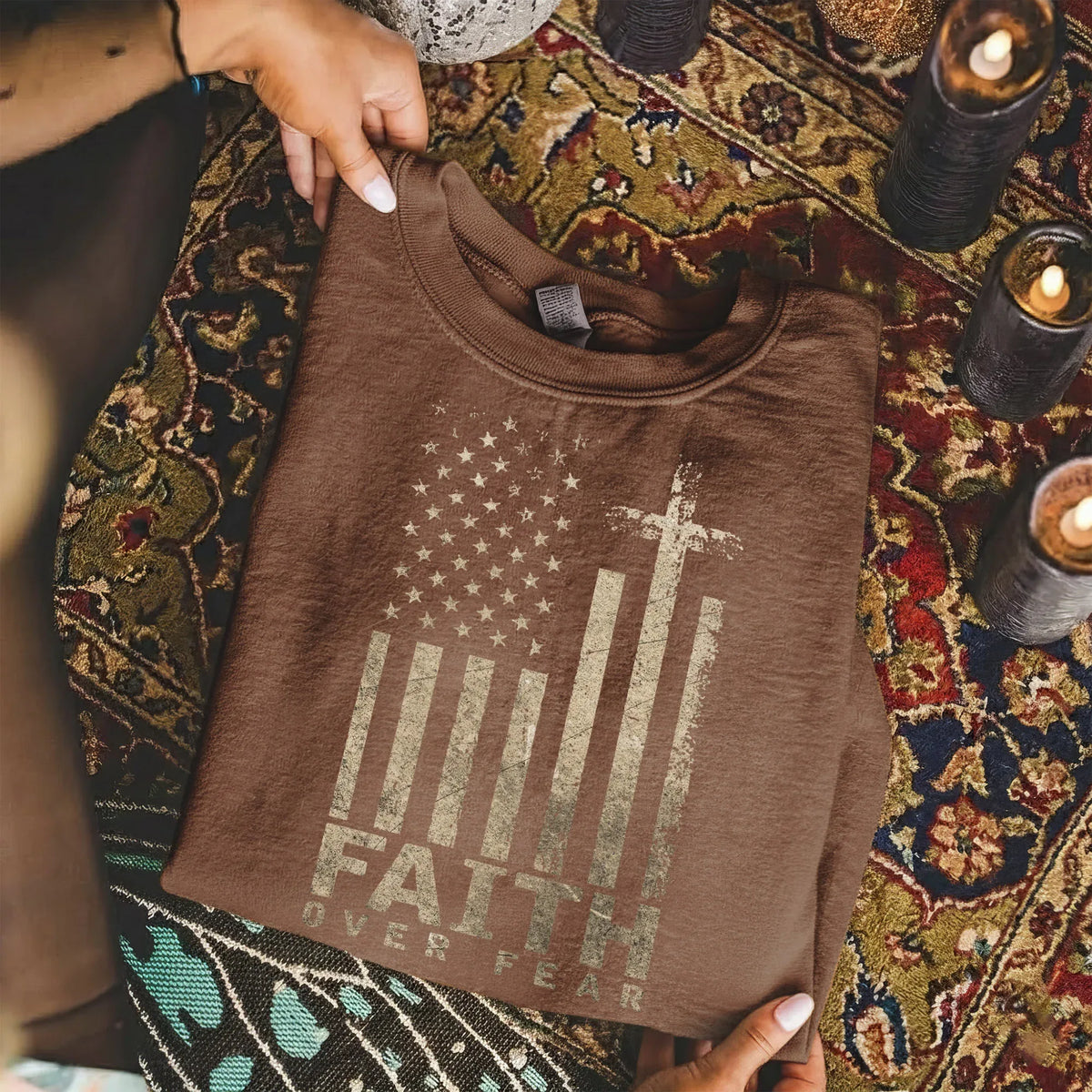 Faith Over Fear Cross Flag – Hold Fast Faith – Unisex Tshirt / Hoodie / Sweatshirt - Faith Guided Life
