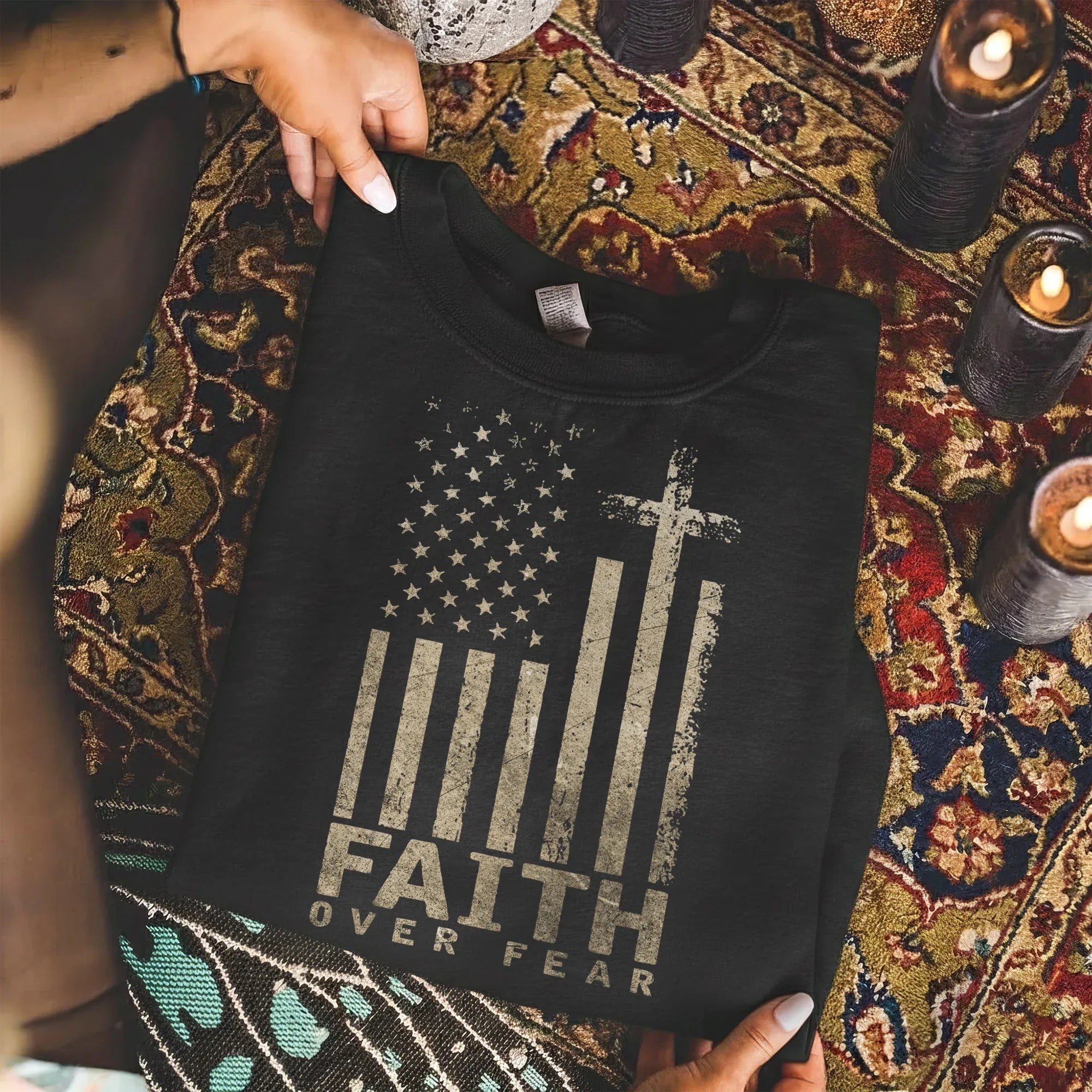 Faith Over Fear Cross Flag – Hold Fast Faith – Unisex Tshirt / Hoodie / Sweatshirt - Faith Guided Life