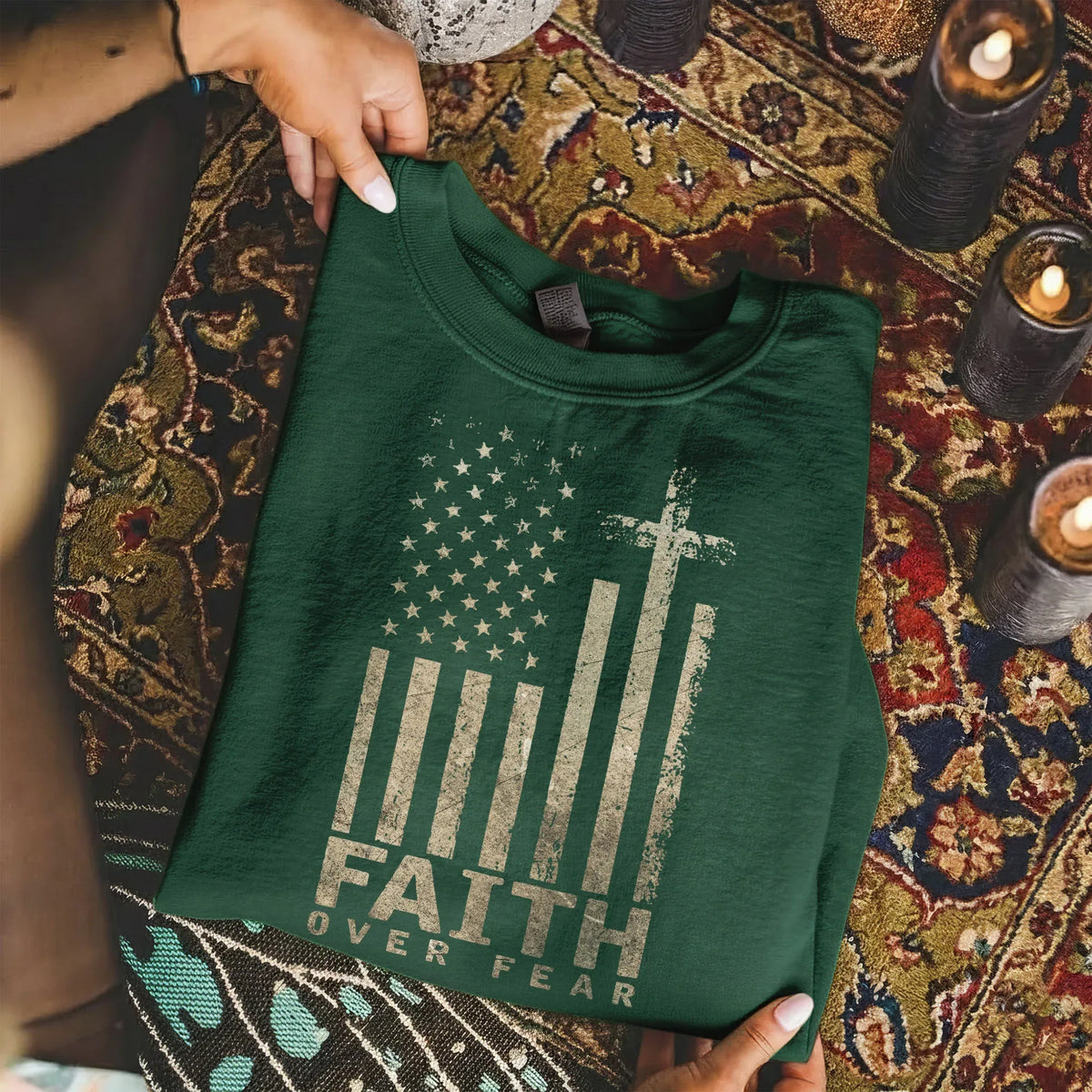 Faith Over Fear Cross Flag – Hold Fast Faith – Unisex Tshirt / Hoodie / Sweatshirt - Faith Guided Life