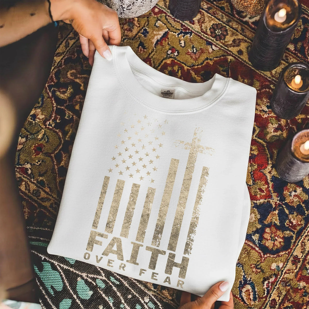 Faith Over Fear Cross Flag – Hold Fast Faith – Unisex Tshirt / Hoodie / Sweatshirt - Faith Guided Life