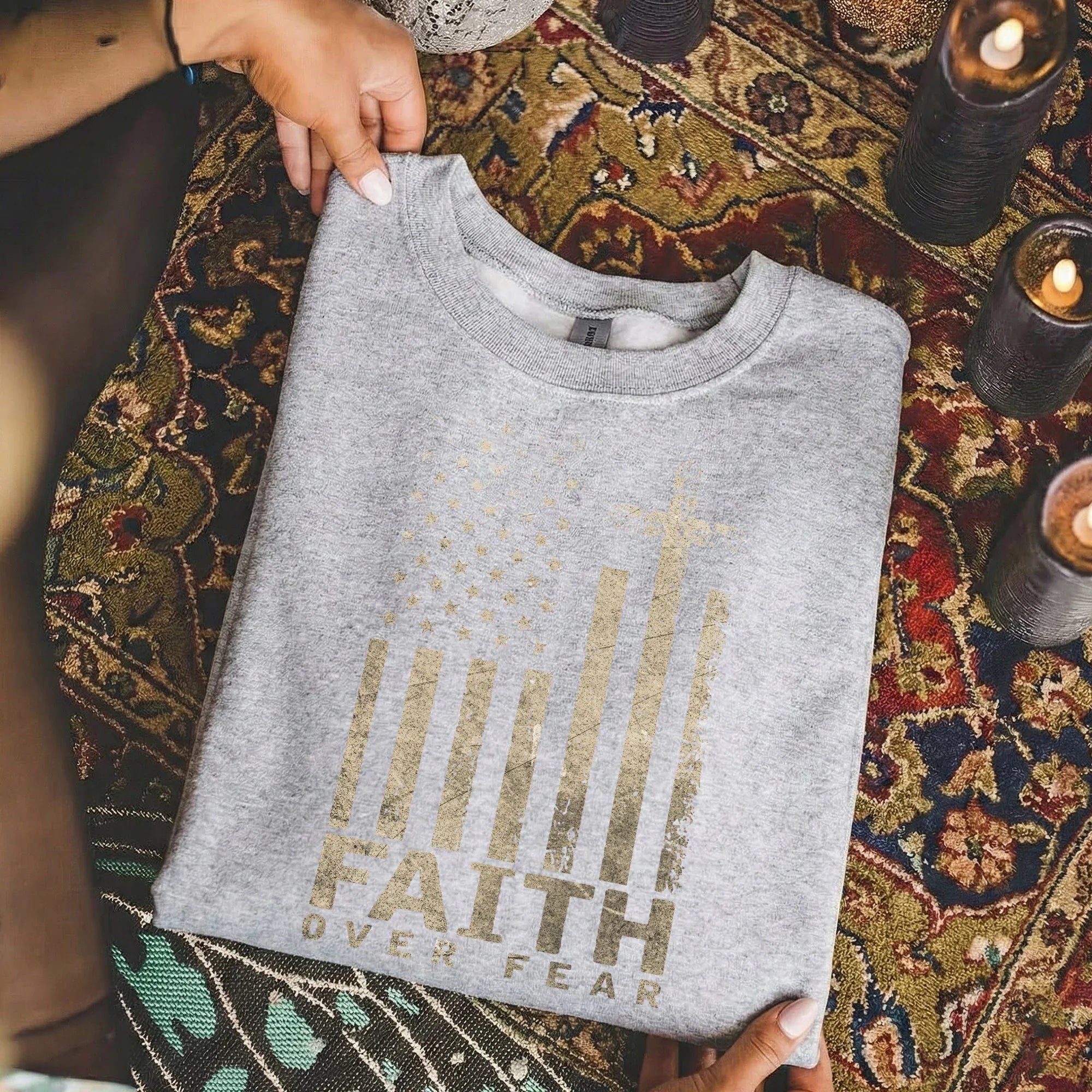 Faith Over Fear Cross Flag – Hold Fast Faith – Unisex Tshirt / Hoodie / Sweatshirt - Faith Guided Life