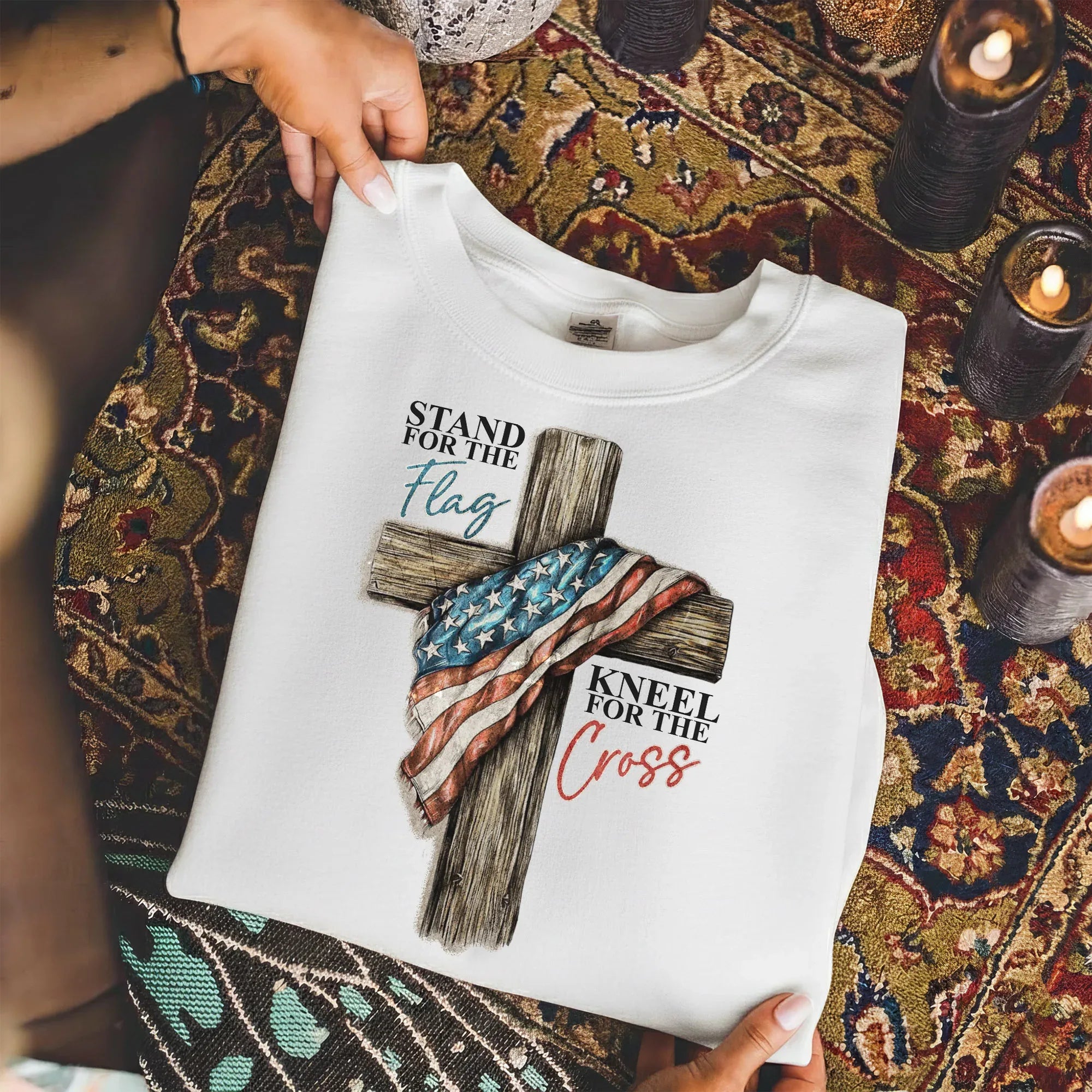Stand for the Flag Kneel for the Cross – Hold Fast Faith – Unisex Tshirt / Hoodie / Sweatshirt - Faith Guided Life