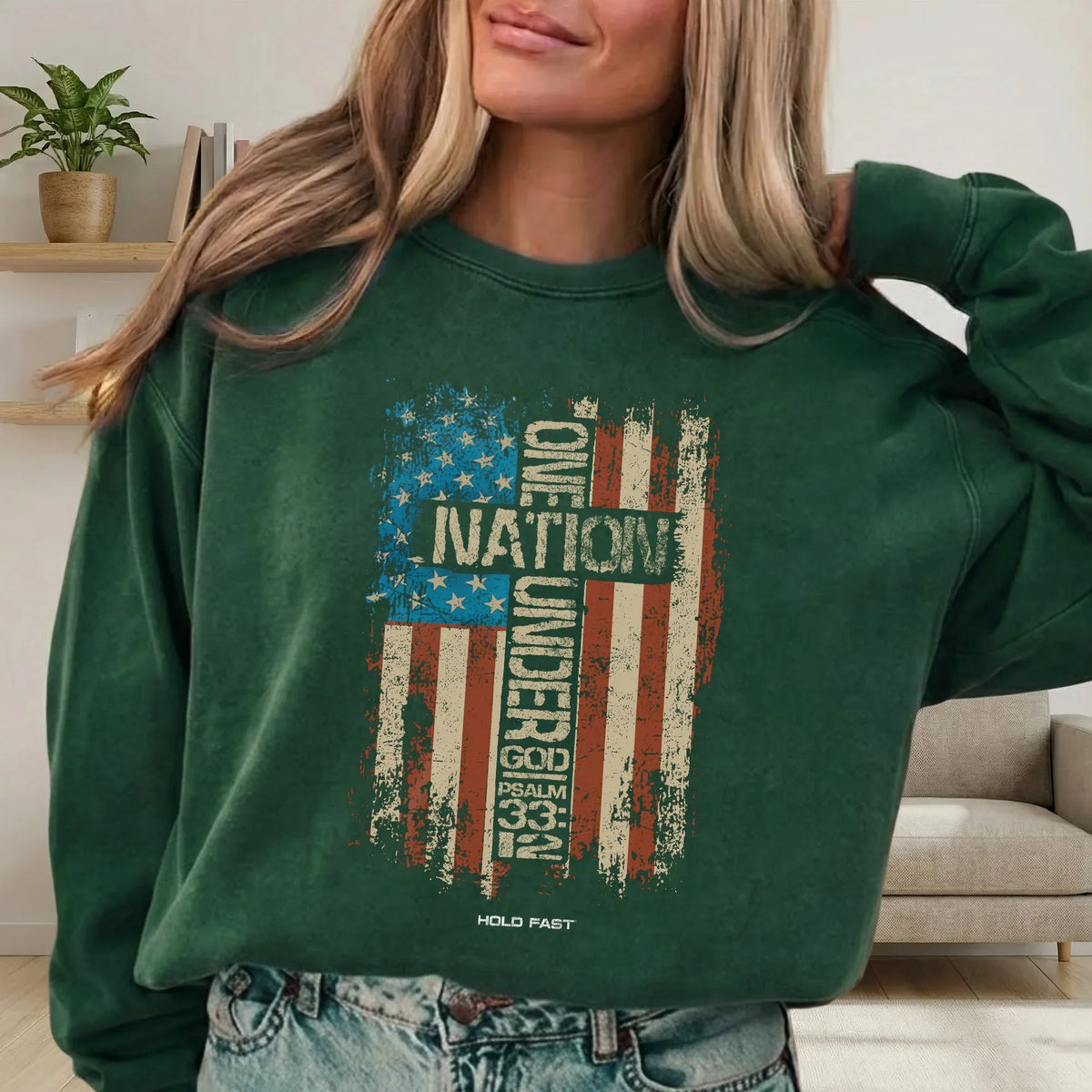 One Nation Under God Cross Flag – Hold Fast Faith – Unisex Tshirt / Hoodie / Sweatshirt - Faith Guided Life