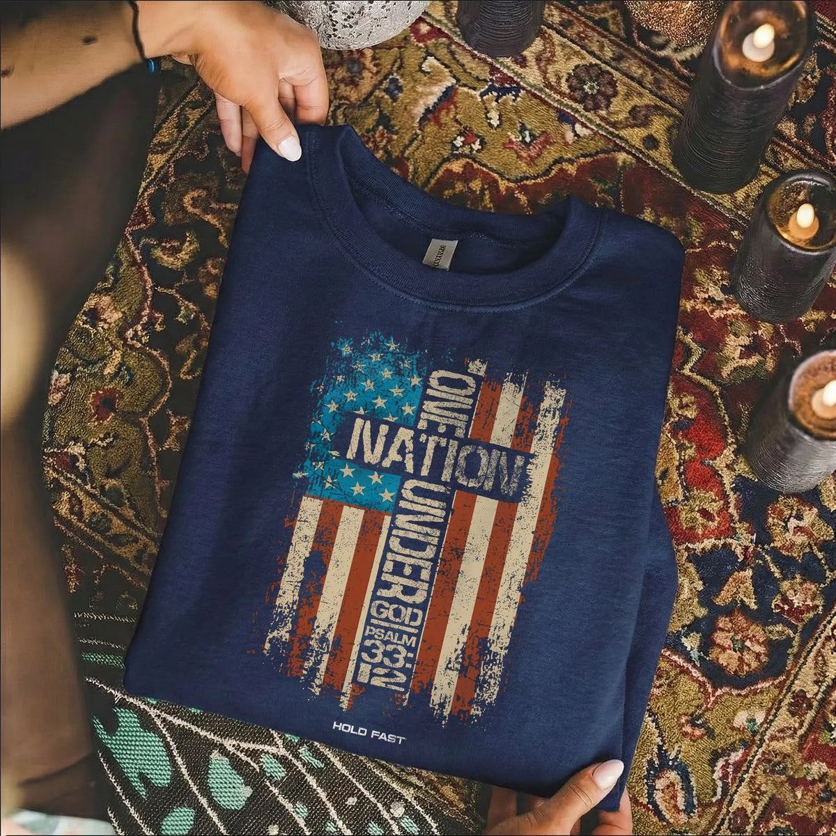 One Nation Under God Cross Flag – Hold Fast Faith – Unisex Tshirt / Hoodie / Sweatshirt - Faith Guided Life