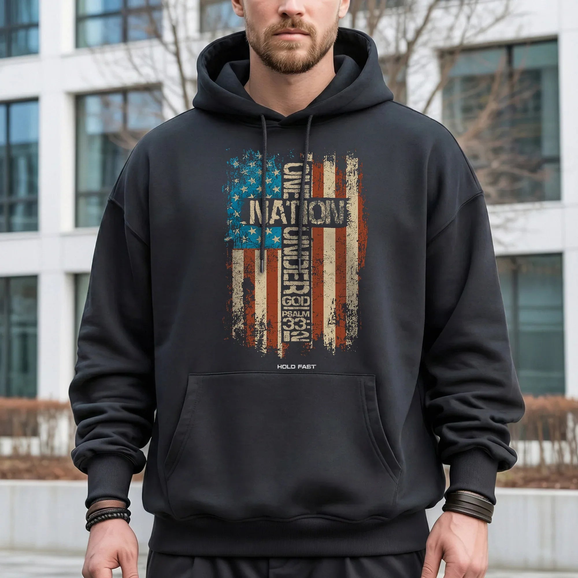 One Nation Under God Cross Flag – Hold Fast Faith – Unisex Tshirt / Hoodie / Sweatshirt - Faith Guided Life