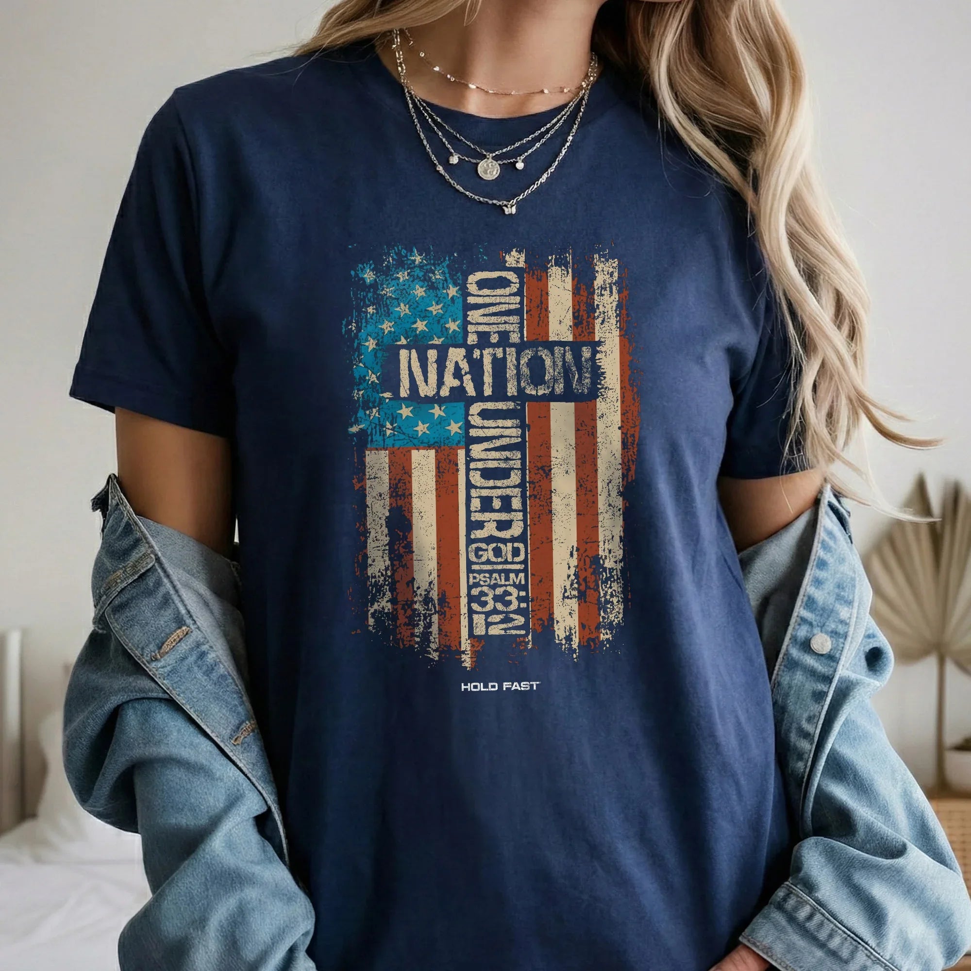 One Nation Under God Cross Flag – Hold Fast Faith – Unisex Tshirt / Hoodie / Sweatshirt - Faith Guided Life