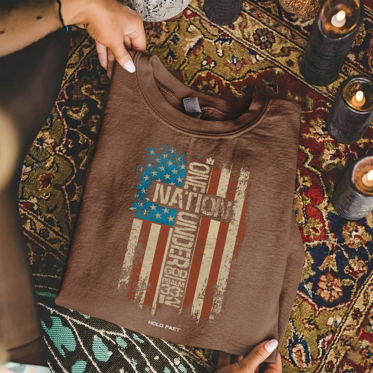 One Nation Under God Cross Flag – Hold Fast Faith – Unisex Tshirt / Hoodie / Sweatshirt - Faith Guided Life