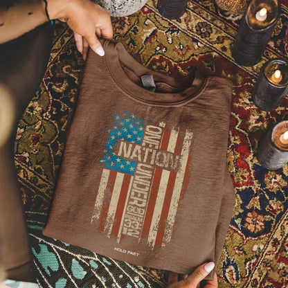 One Nation Under God Cross Flag – Hold Fast Faith – Unisex Tshirt / Hoodie / Sweatshirt - Faith Guided Life