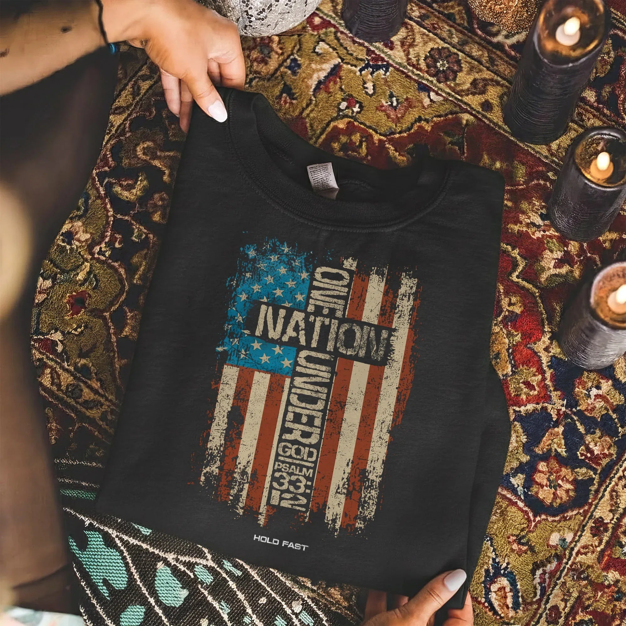 One Nation Under God Cross Flag – Hold Fast Faith – Unisex Tshirt / Hoodie / Sweatshirt - Faith Guided Life