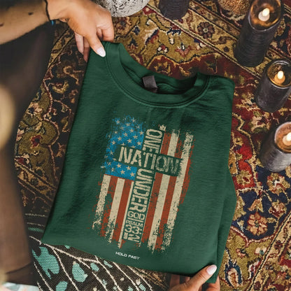 One Nation Under God Cross Flag – Hold Fast Faith – Unisex Tshirt / Hoodie / Sweatshirt - Faith Guided Life