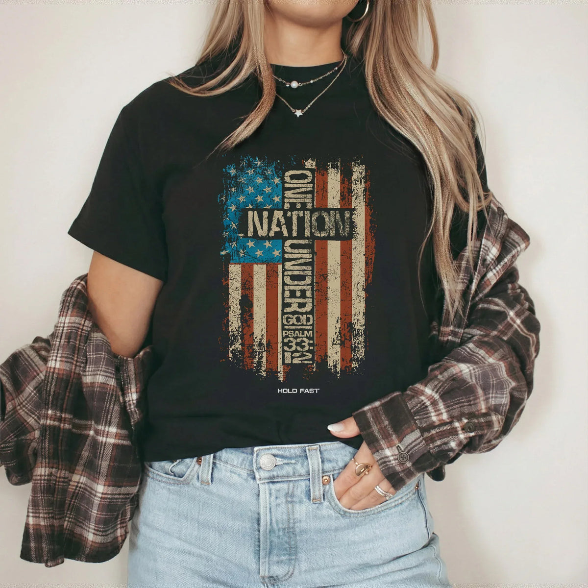 One Nation Under God Cross Flag – Hold Fast Faith – Unisex Tshirt / Hoodie / Sweatshirt - Faith Guided Life