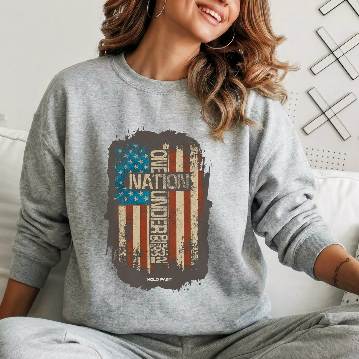 One Nation Under God Cross Flag – Hold Fast Faith – Unisex Tshirt / Hoodie / Sweatshirt - Faith Guided Life