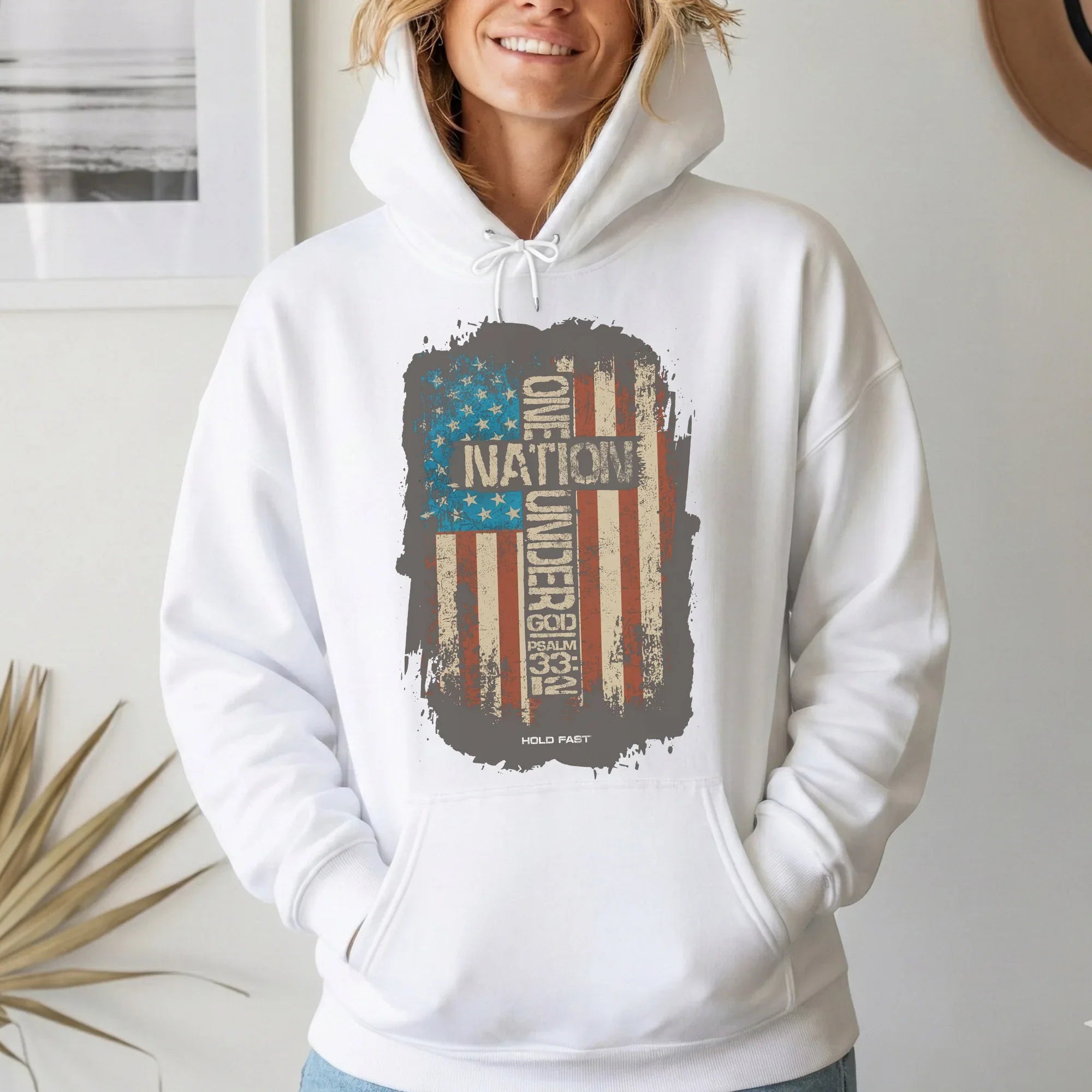 One Nation Under God Cross Flag – Hold Fast Faith – Unisex Tshirt / Hoodie / Sweatshirt - Faith Guided Life