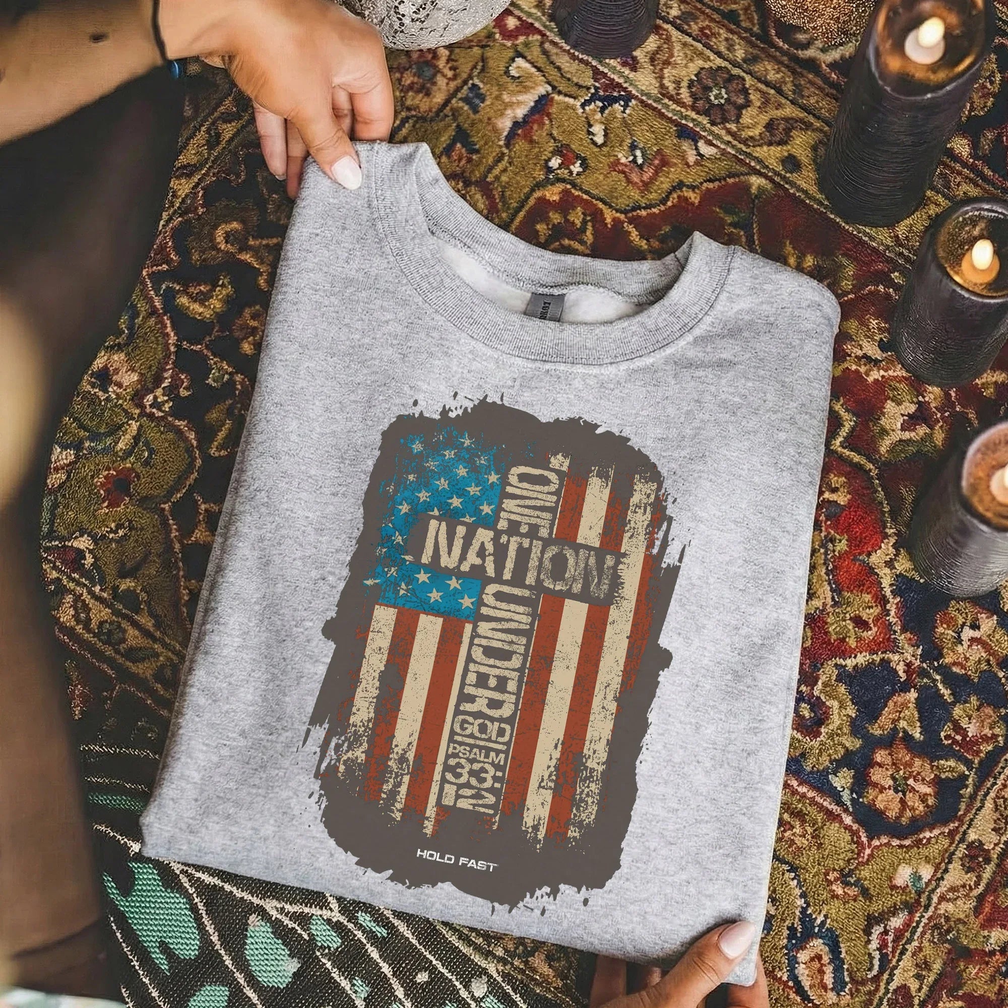 One Nation Under God Cross Flag – Hold Fast Faith – Unisex Tshirt / Hoodie / Sweatshirt - Faith Guided Life