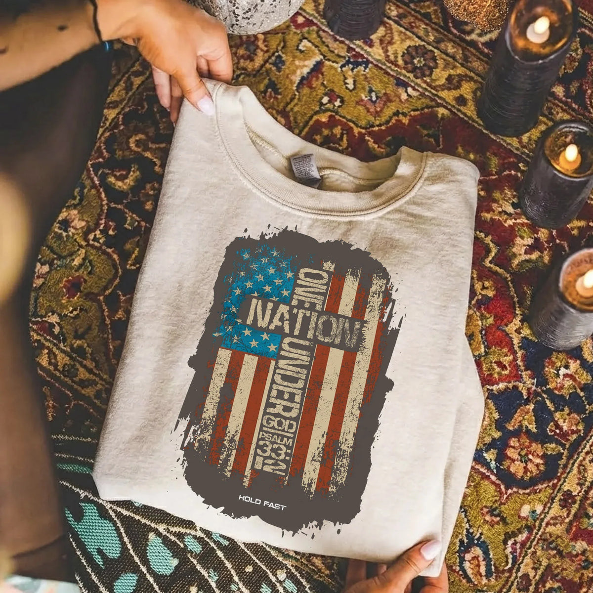 One Nation Under God Cross Flag – Hold Fast Faith – Unisex Tshirt / Hoodie / Sweatshirt - Faith Guided Life