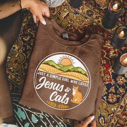 Just A Simple Girl: Jesus & Cats – Wild Animals – Unisex Tshirt / Hoodie / Sweatshirt - Faith Guided Life