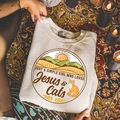 Just A Simple Girl: Jesus & Cats – Wild Animals – Unisex Tshirt / Hoodie / Sweatshirt - Faith Guided Life