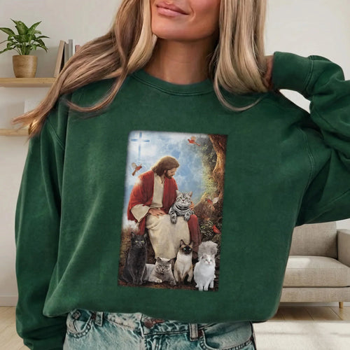 Jesus & His Feline Friends – Wild Animals – Unisex Tshirt / Hoodie / Sweatshirt - Faith Guided Life