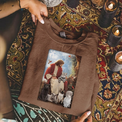 Jesus & His Feline Friends – Wild Animals – Unisex Tshirt / Hoodie / Sweatshirt - Faith Guided Life