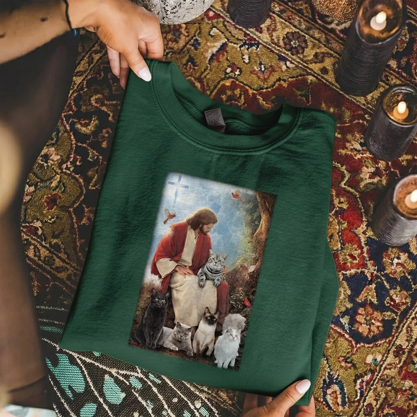 Jesus & His Feline Friends – Wild Animals – Unisex Tshirt / Hoodie / Sweatshirt - Faith Guided Life