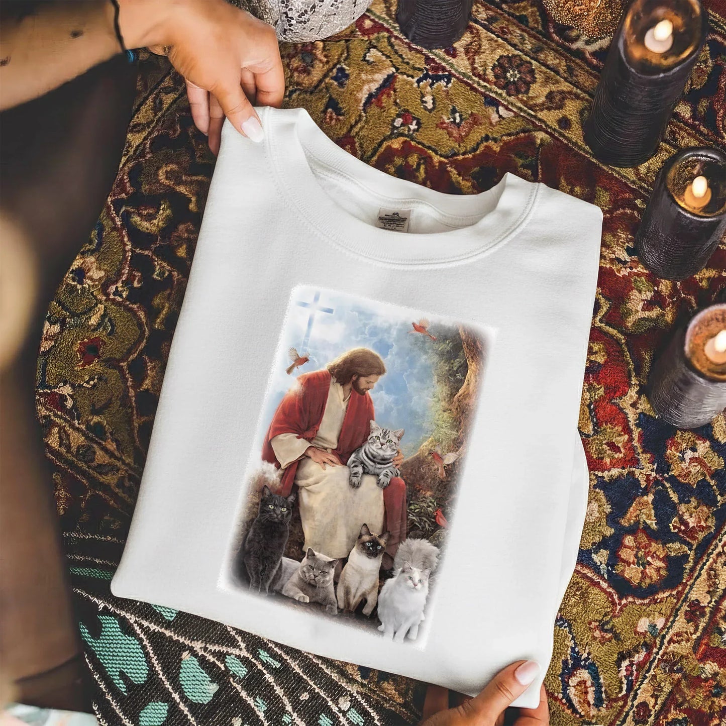 Jesus & His Feline Friends – Wild Animals – Unisex Tshirt / Hoodie / Sweatshirt - Faith Guided Life