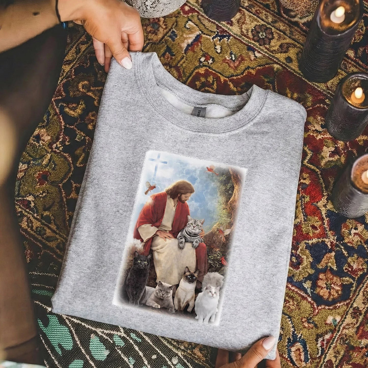 Jesus & His Feline Friends – Wild Animals – Unisex Tshirt / Hoodie / Sweatshirt - Faith Guided Life