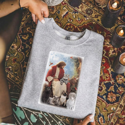Jesus & His Feline Friends – Wild Animals – Unisex Tshirt / Hoodie / Sweatshirt - Faith Guided Life