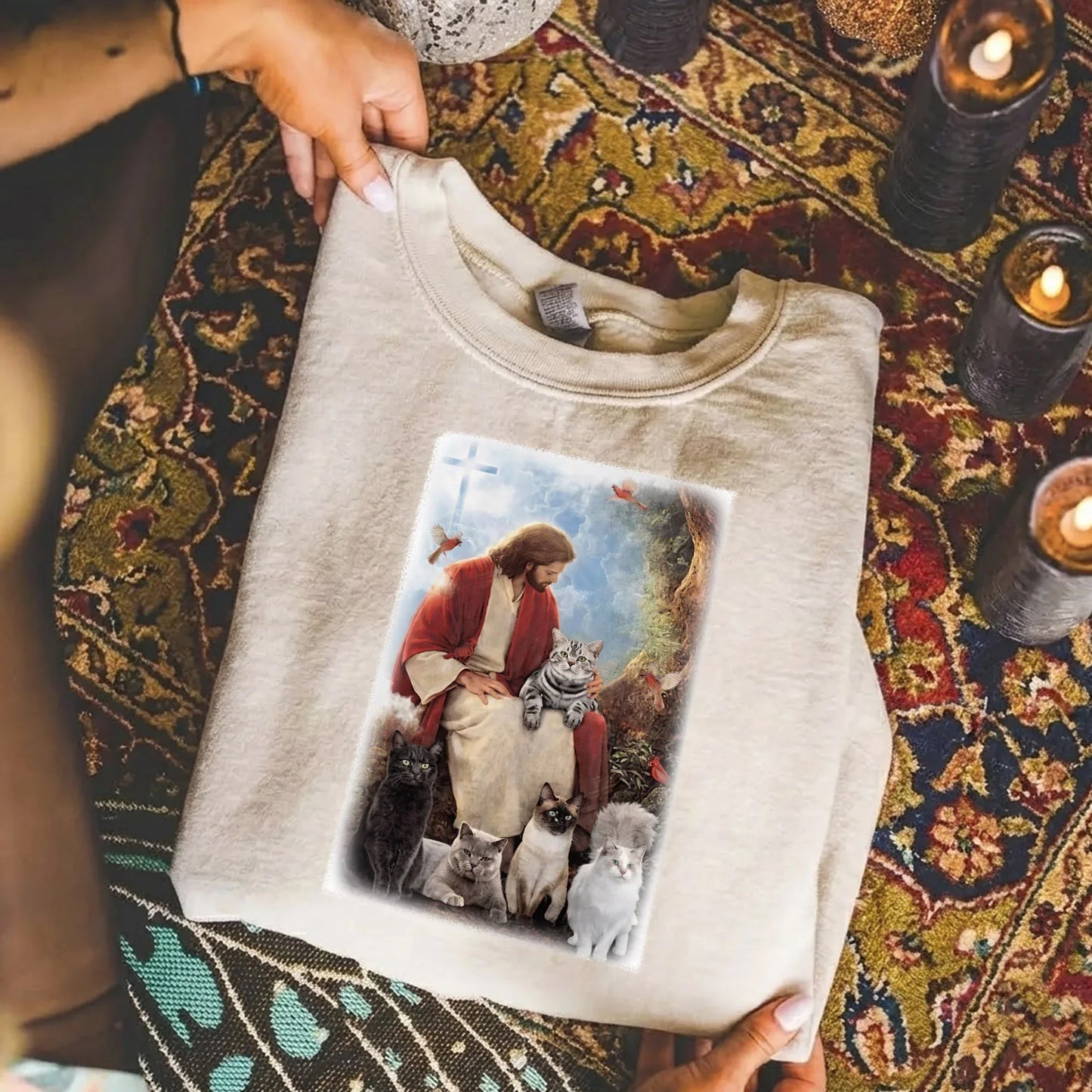 Jesus & His Feline Friends – Wild Animals – Unisex Tshirt / Hoodie / Sweatshirt - Faith Guided Life