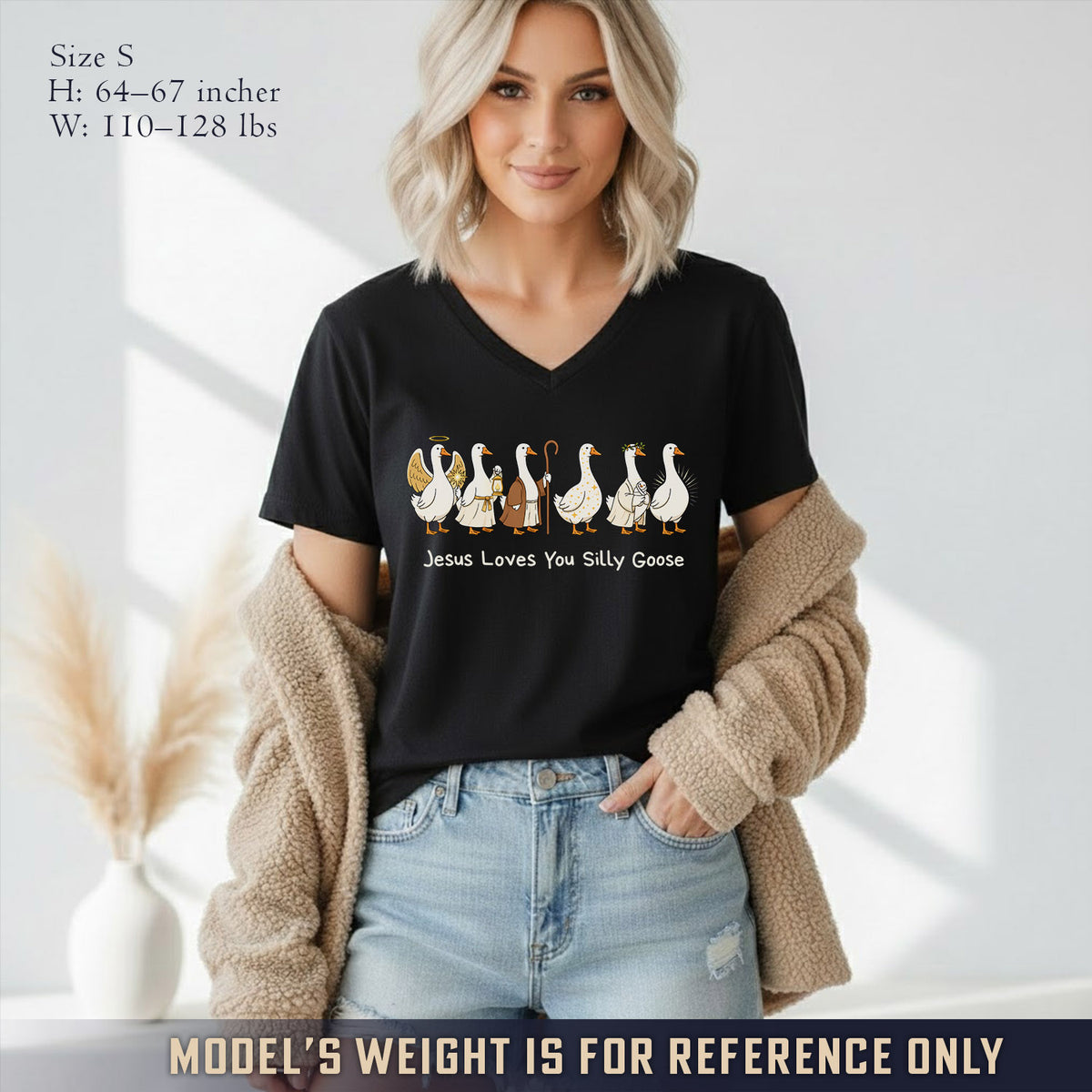 Jesus Loves You Silly Goose  - V-Neck Christian Shirt