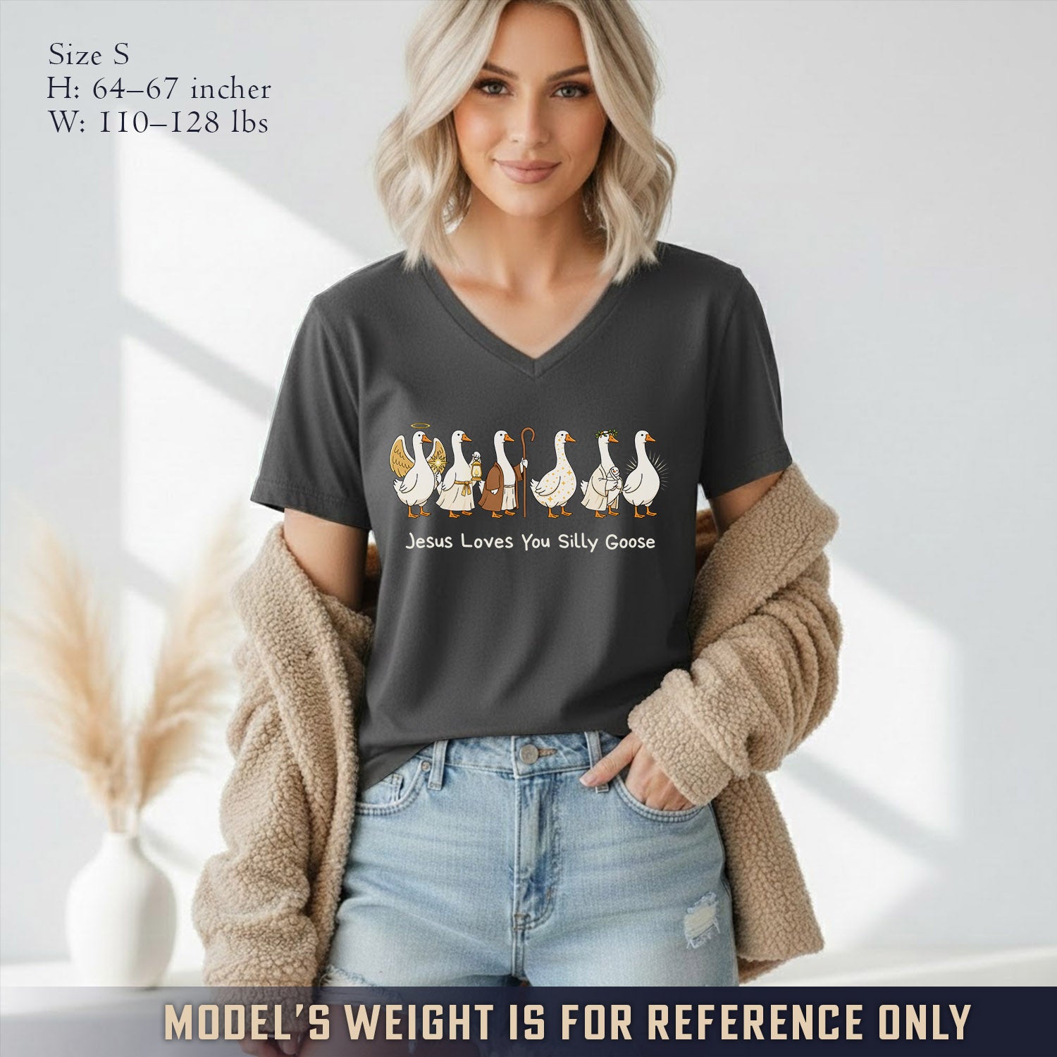 Jesus Loves You Silly Goose  - V-Neck Christian Shirt