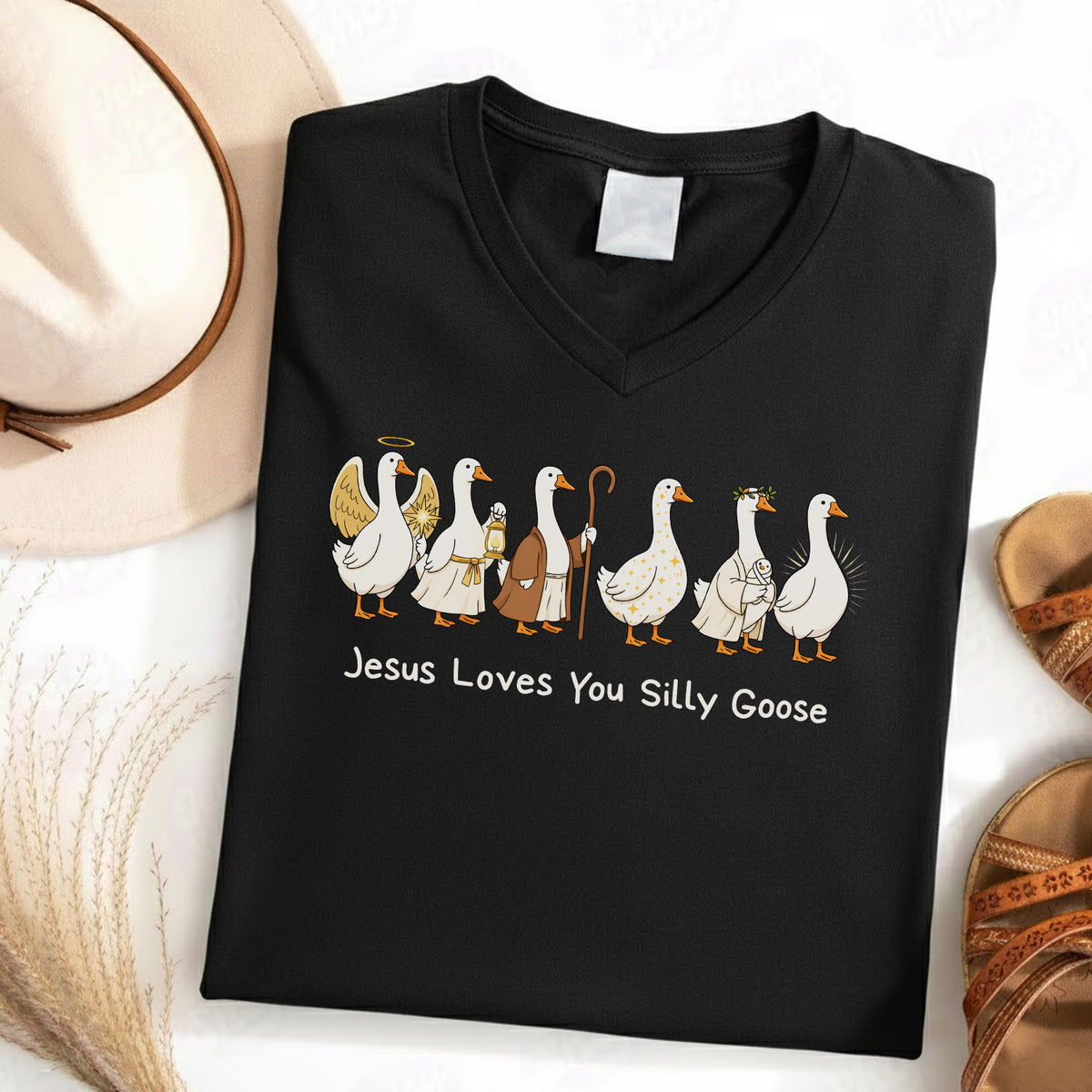Jesus Loves You Silly Goose  - V-Neck Christian Shirt