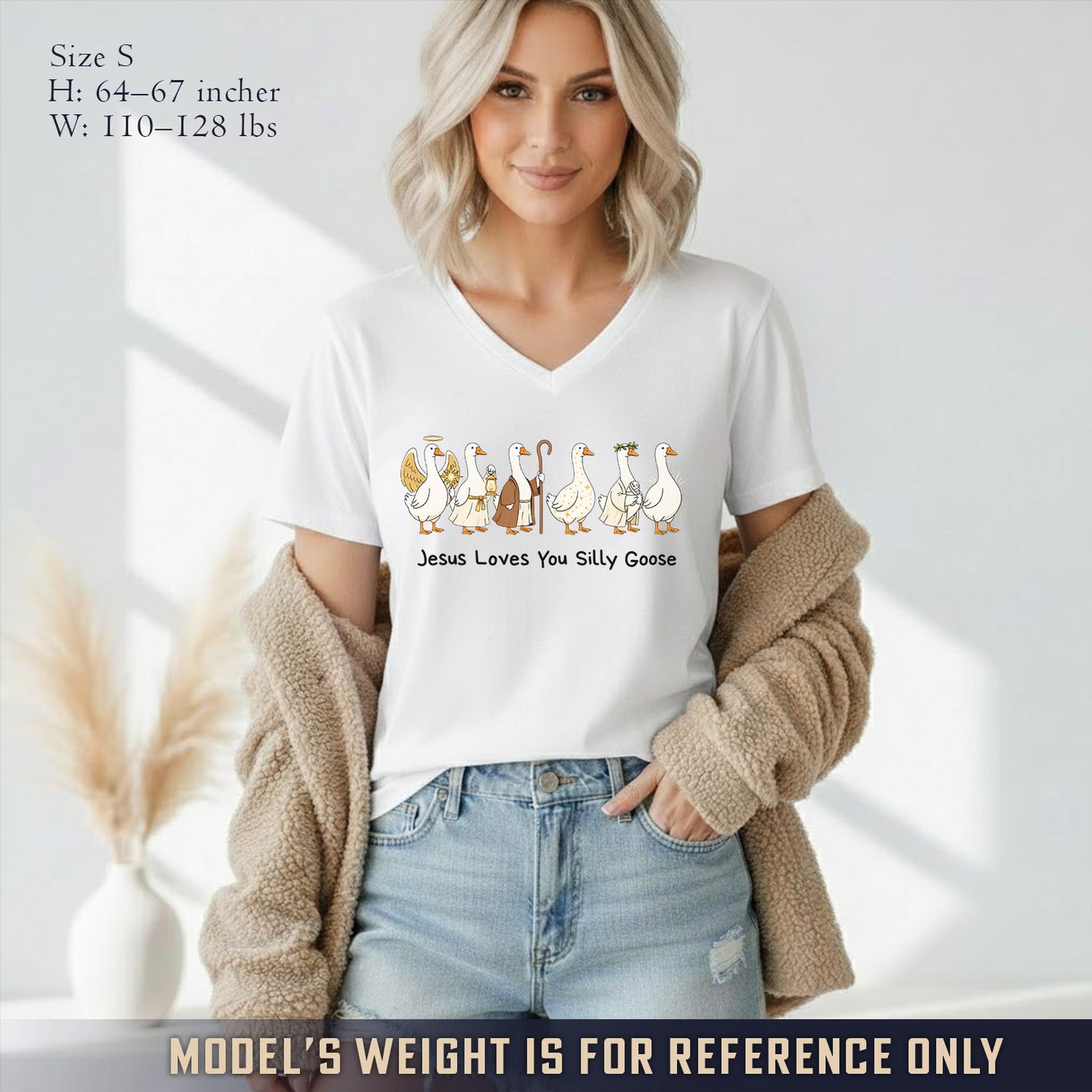 Jesus Loves You Silly Goose  - V-Neck Christian Shirt