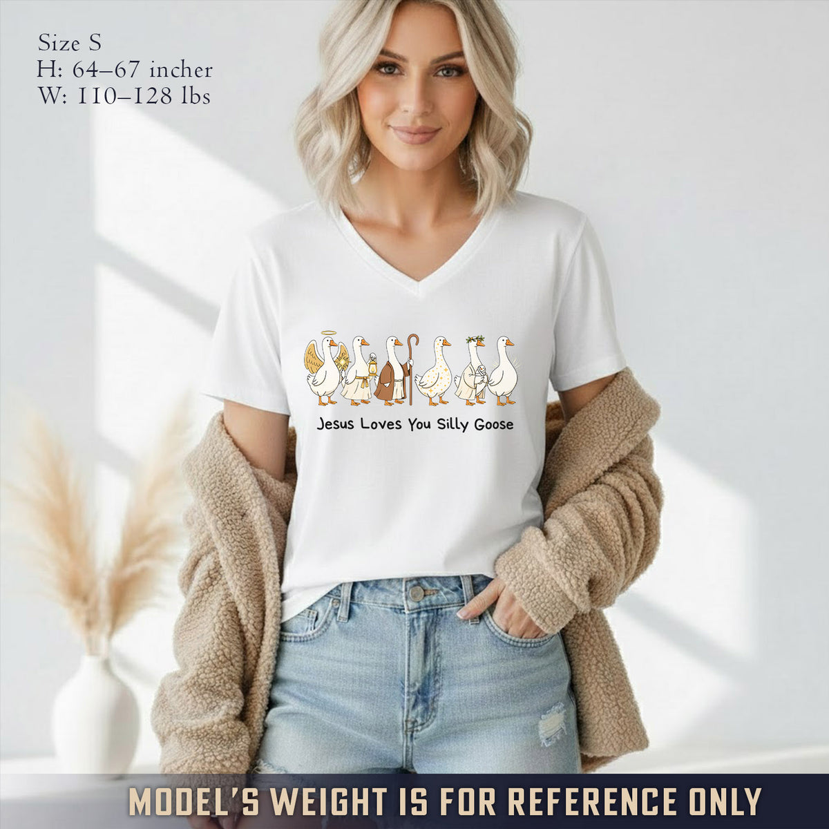Jesus Loves You Silly Goose  - V-Neck Christian Shirt