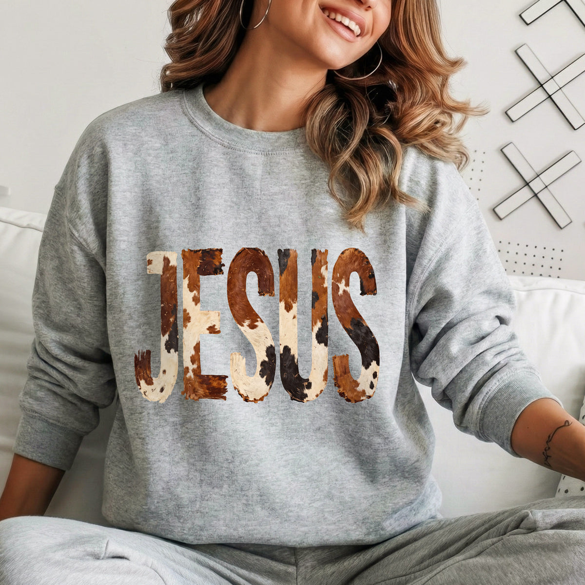 Rustic Faith: The Cow Print Jesus – Christian Patterns – Unisex Tshirt / Hoodie / Sweatshirt