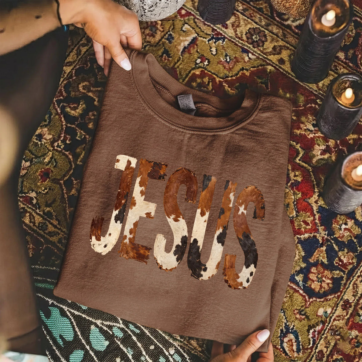 Rustic Faith: The Cow Print Jesus – Christian Patterns – Unisex Tshirt / Hoodie / Sweatshirt - Faith Guided Life