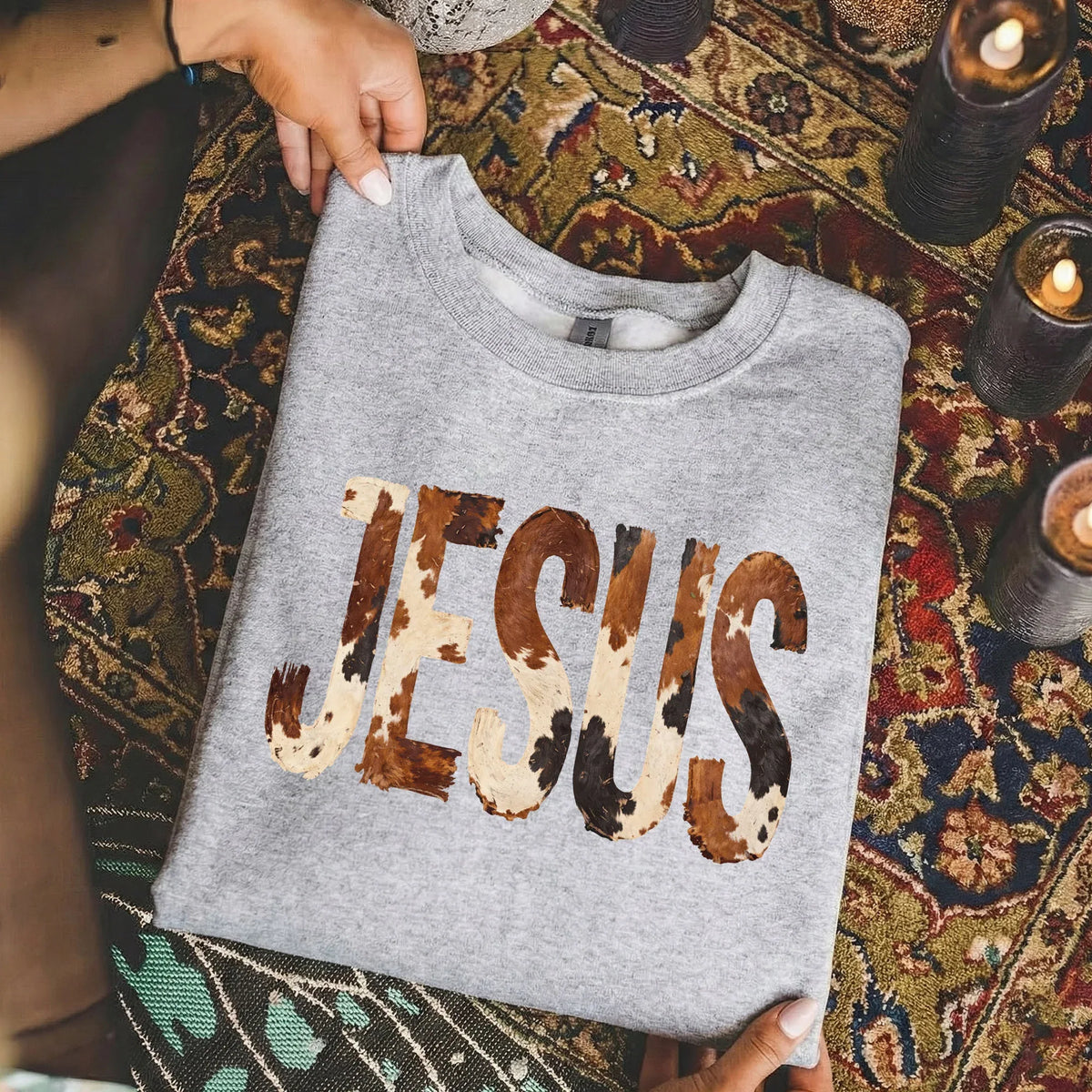 Rustic Faith: The Cow Print Jesus – Christian Patterns – Unisex Tshirt / Hoodie / Sweatshirt - Faith Guided Life