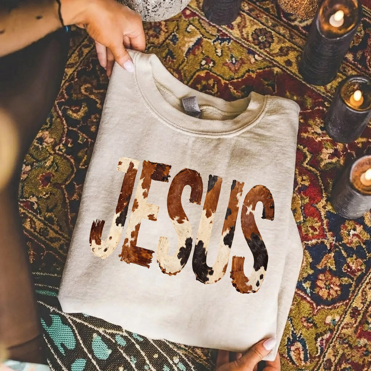 Rustic Faith: The Cow Print Jesus – Christian Patterns – Unisex Tshirt / Hoodie / Sweatshirt - Faith Guided Life