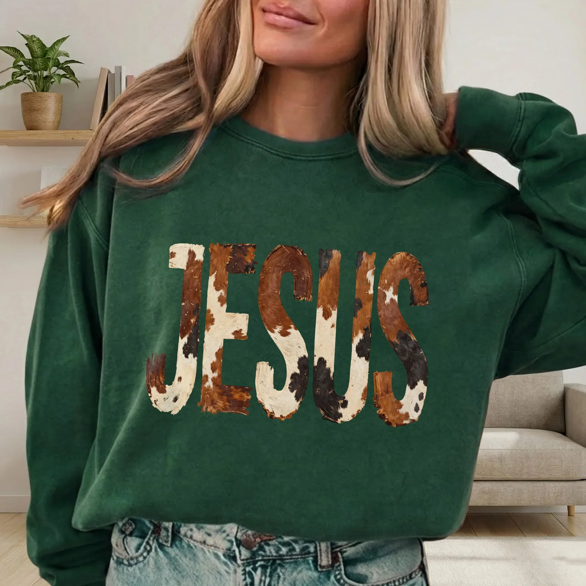 Rustic Faith: The Cow Print Jesus – Christian Patterns – Unisex Tshirt / Hoodie / Sweatshirt - Faith Guided Life