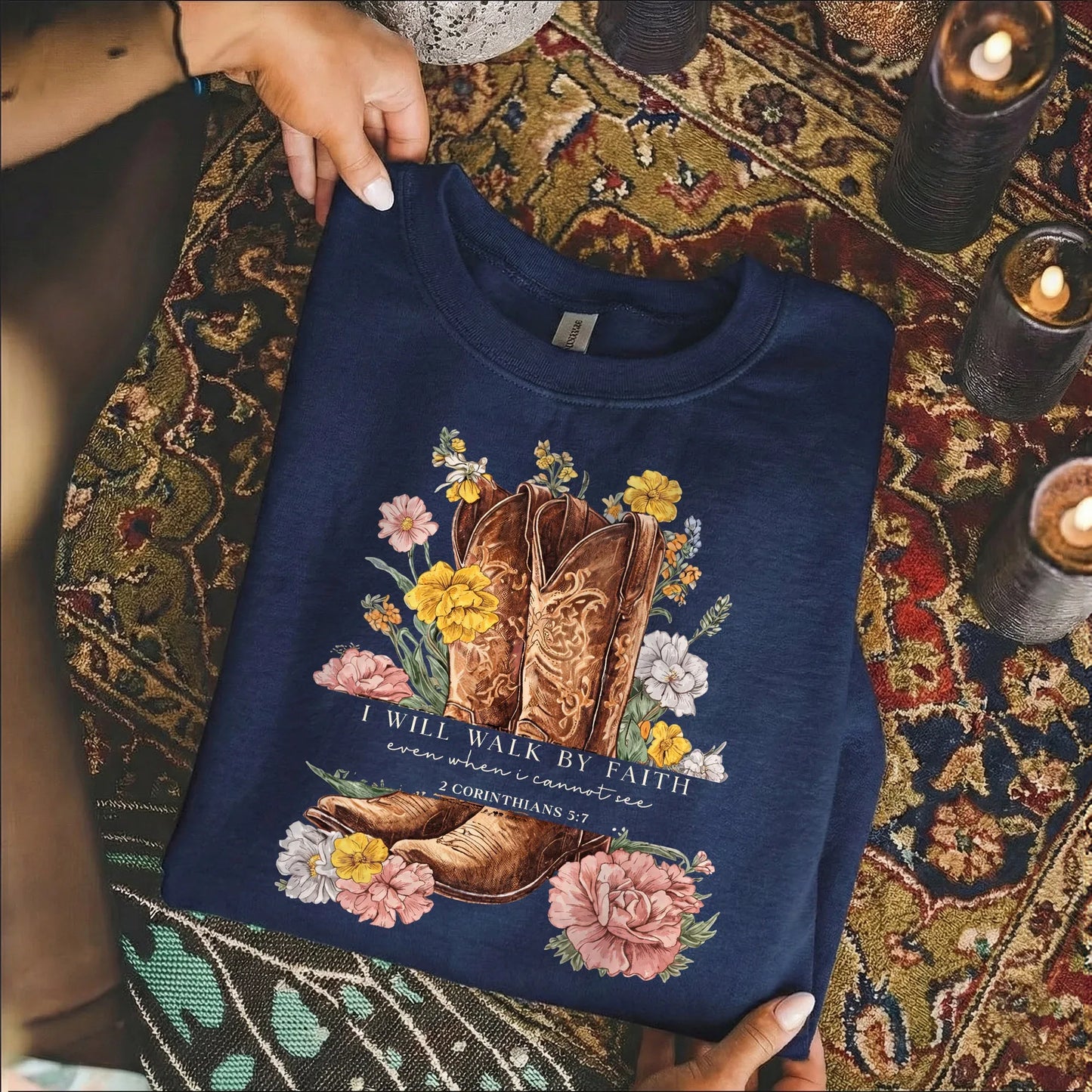 Boots & Blooms: Walk By Faith – Walk by Faith – Unisex Tshirt / Hoodie / Sweatshirt - Faith Guided Life